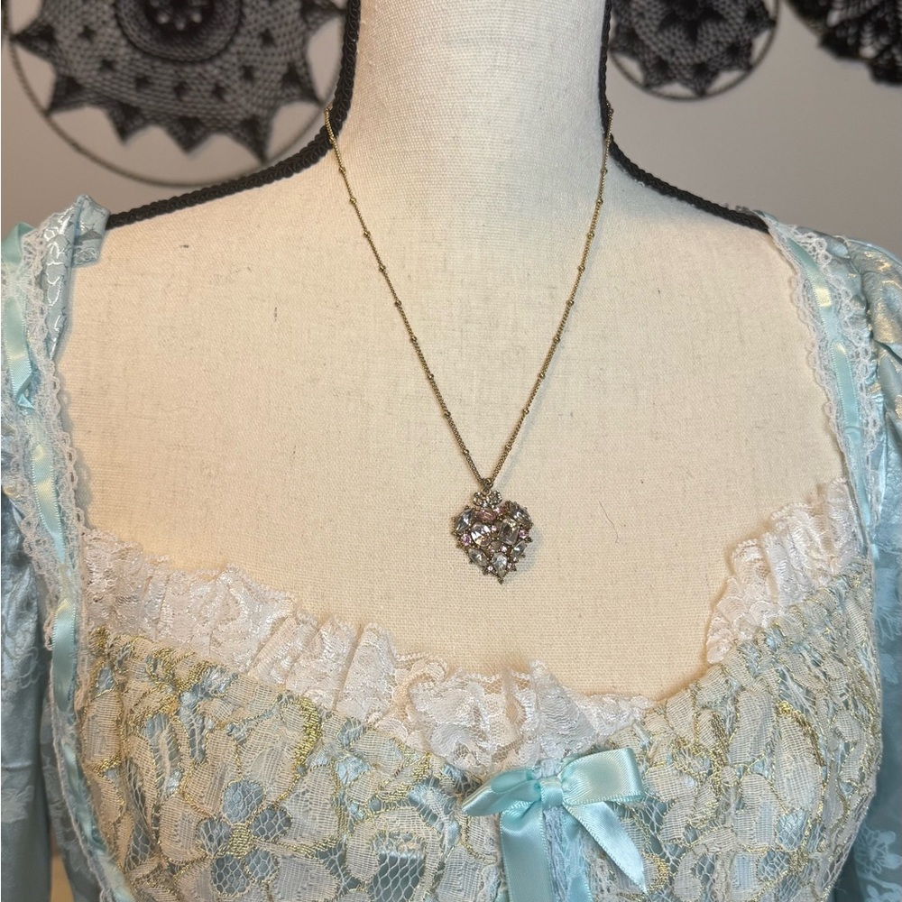 Vintage Betsey Johnson Gold Heart Pendant Necklace with Pastel Crystal Accents
